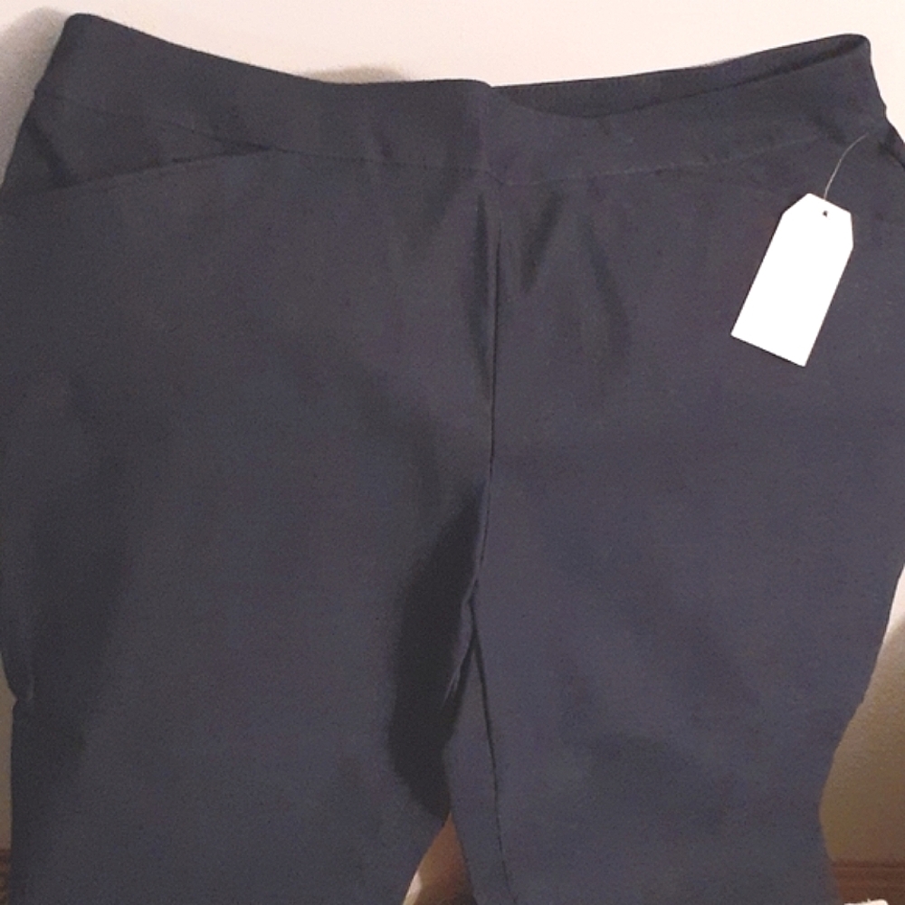 TIME N TRU 2PR CAPRIS BLACK & BLUE NWT L(12-14) STRETCH PULL ON - Picture 4 of 6